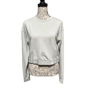 LSKD womens crop gym sz XS grey long sleeve stretch round neck Athleisure Sporty